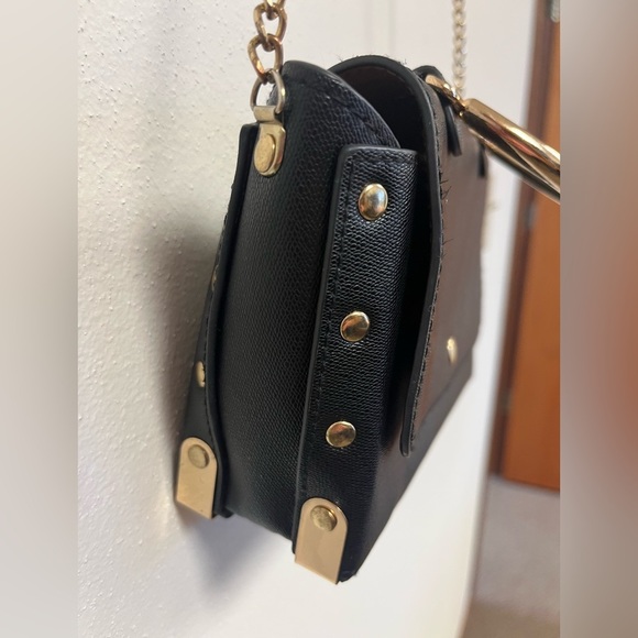 Black Handbag with Gold Accents Versatile Gold Studded Leather Shoulder Bag - Picture 8 of 15